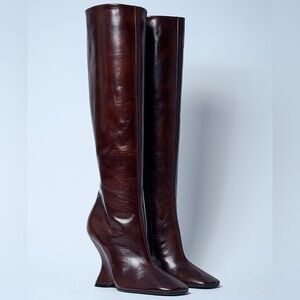 DRIES VAN NOTEN (NWOT) Leather Wedge Tall Boots EU40